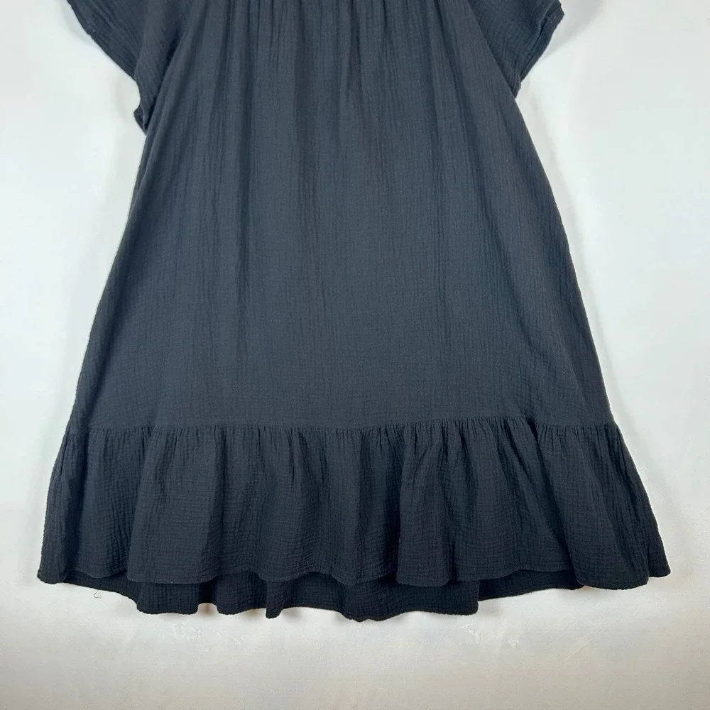 Rails Everdeen Black Cotton Gauze Mini Dress Square Neck Flutter Sleeve L - Picture 13 of 13